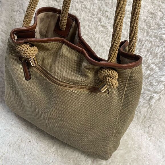 MICHAEL Michael Kors Metallic Khaki /Brown Canvas and Leather Medium Isla Tote - Picture 8 of 16